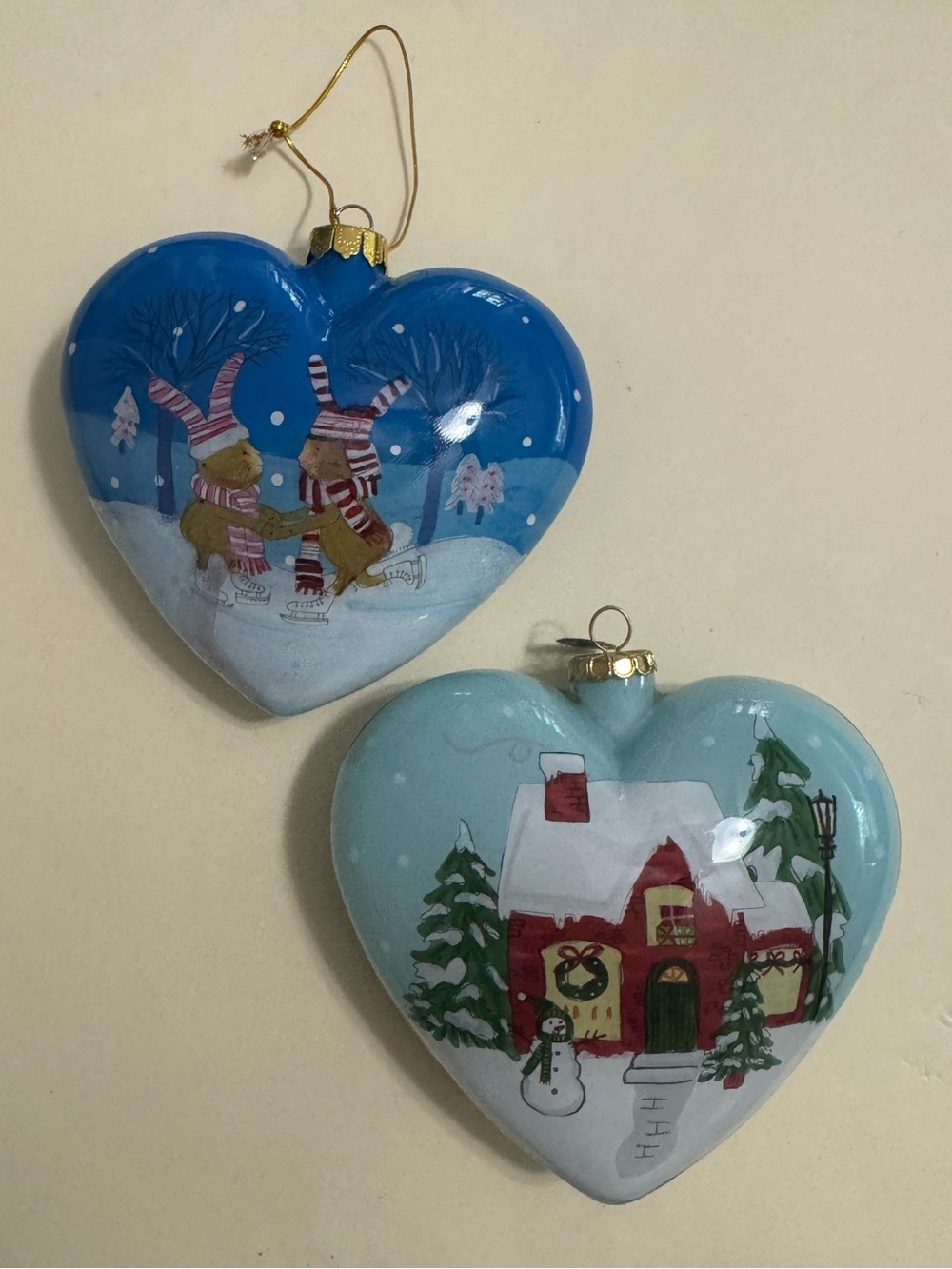 Lot of 2 Pier 1 Li Bien Heart-Shaped Christmas Ornaments 2016, 2018